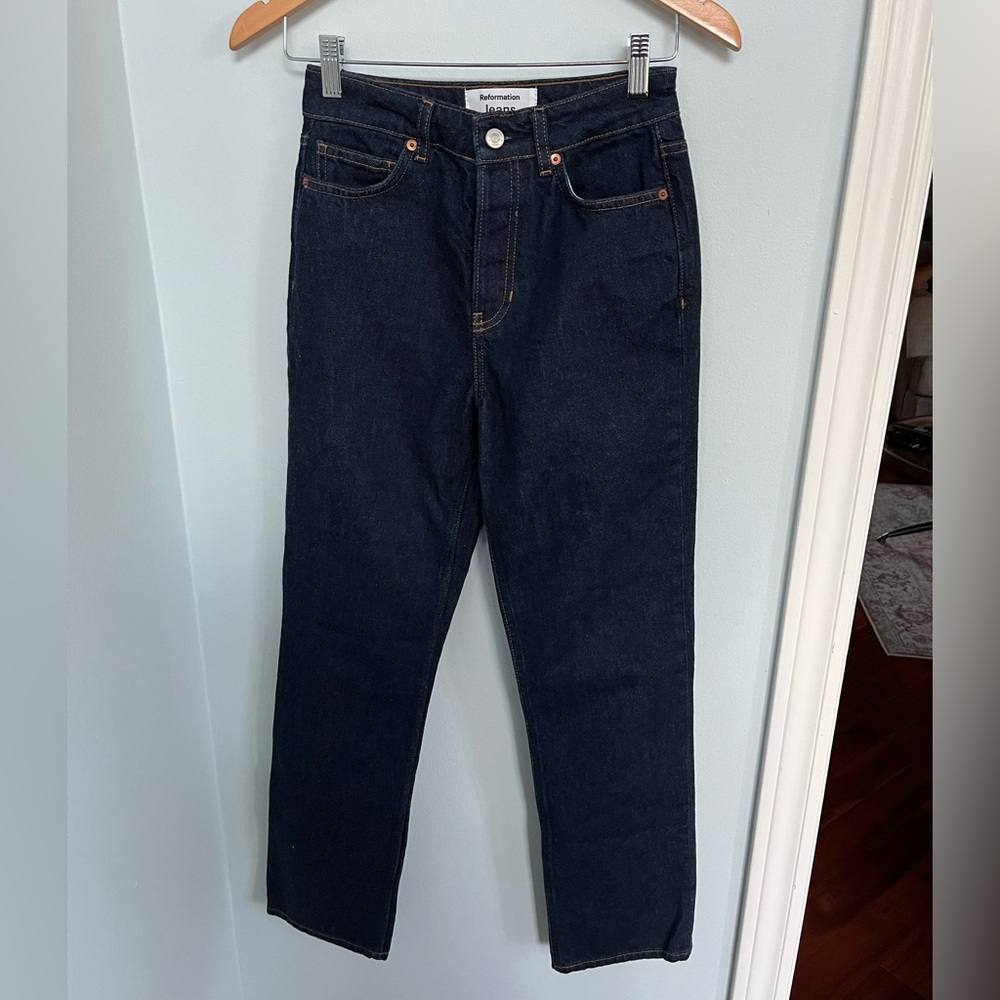 Reformation High-Rise Straight Jeans in Dark Indigo - Picture 2 of 12